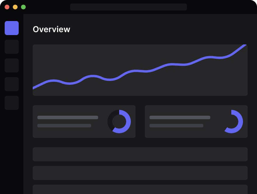 Illustration of an enterprise web app dashboard with a line chart and progress rings